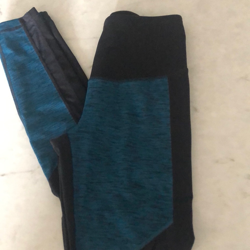 Manduka color block leggings teal & black XS